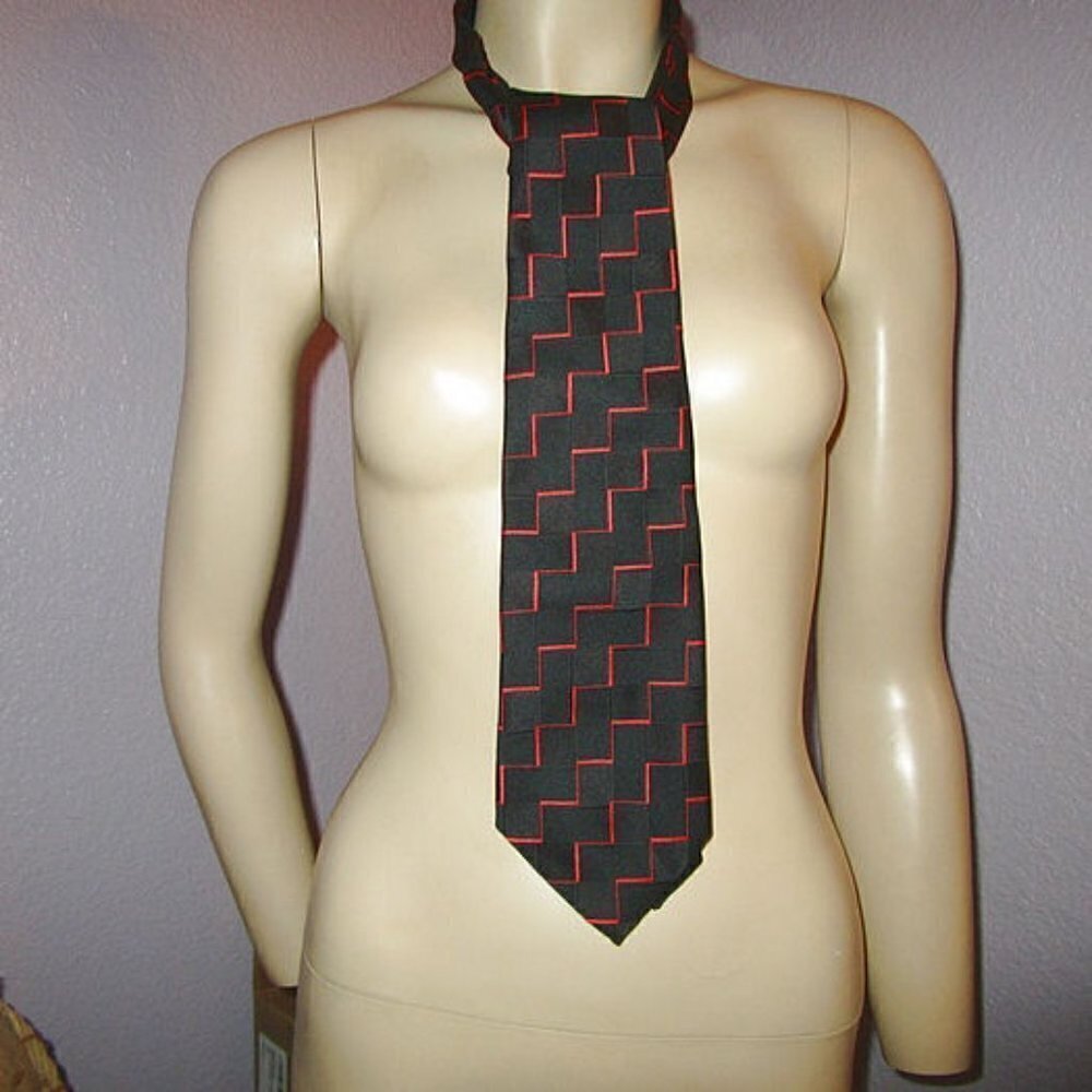 Vintage Christian Dior Monsieur France Tie Black Red Geometric Cravate Wide 90s